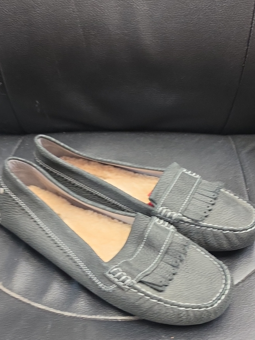 UGG Gray Suede-Look Fringe Loafers